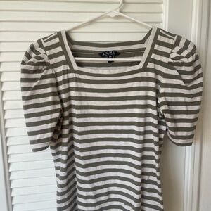 Lauren by Ralph Lauren Green and White Striped Blouse